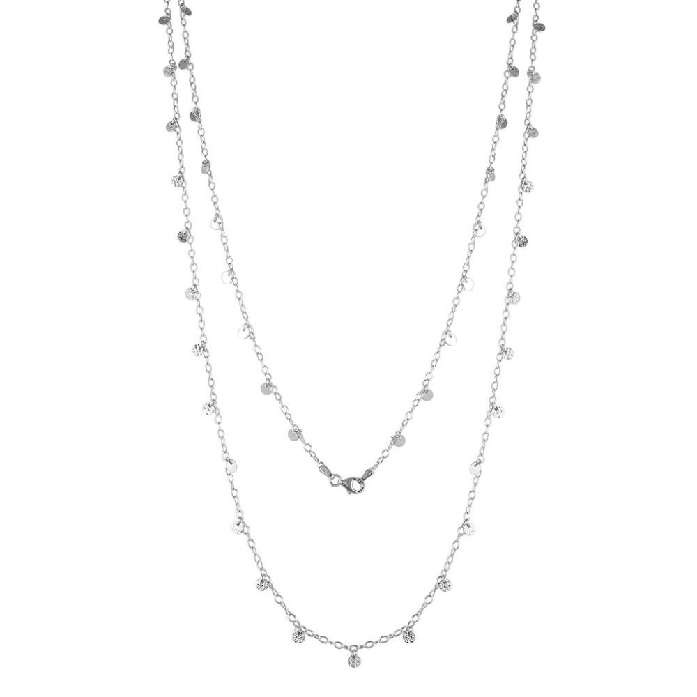 Rhodium Plated 925 Sterling Silver Confetti Disc Necklace